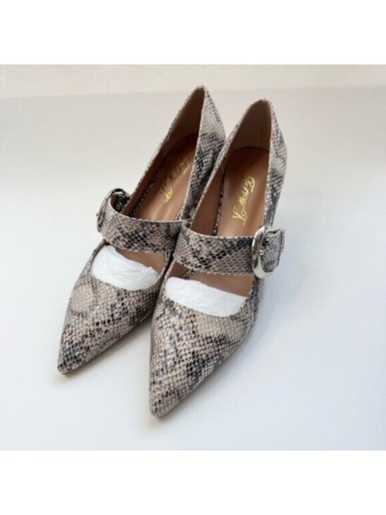 Fowt Shoes - Size 8 Women Embossed Pointed Toe Chunky Heel Pumps Slip On FOWT